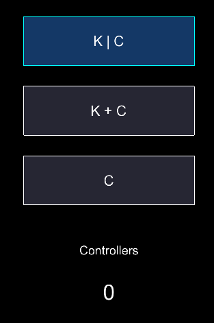 Sidebar with three buttons and controller count